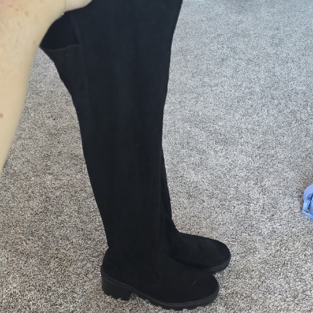 Black Over-the-Knee Suede Boots - Women's Classic Style